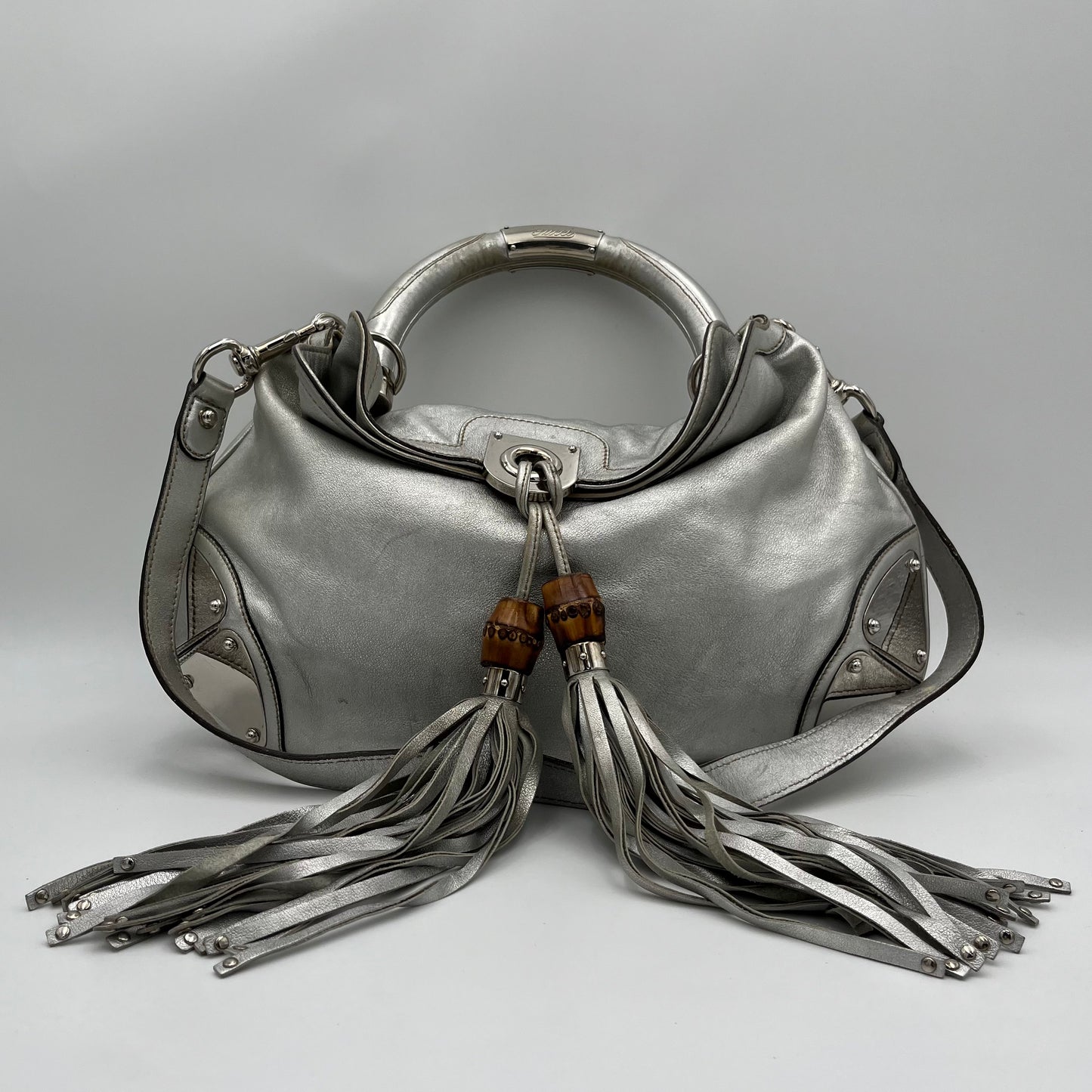 Gucci Silver Leather Babouska Indy Hobo Bag