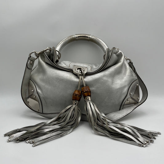 Gucci Silver Leather Babouska Indy Hobo Bag