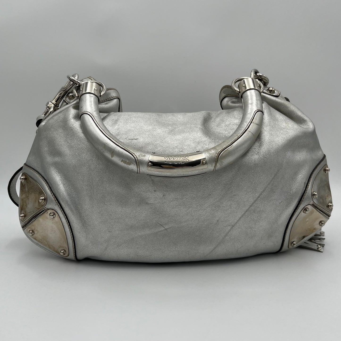 Gucci Silver Leather Babouska Indy Hobo Bag