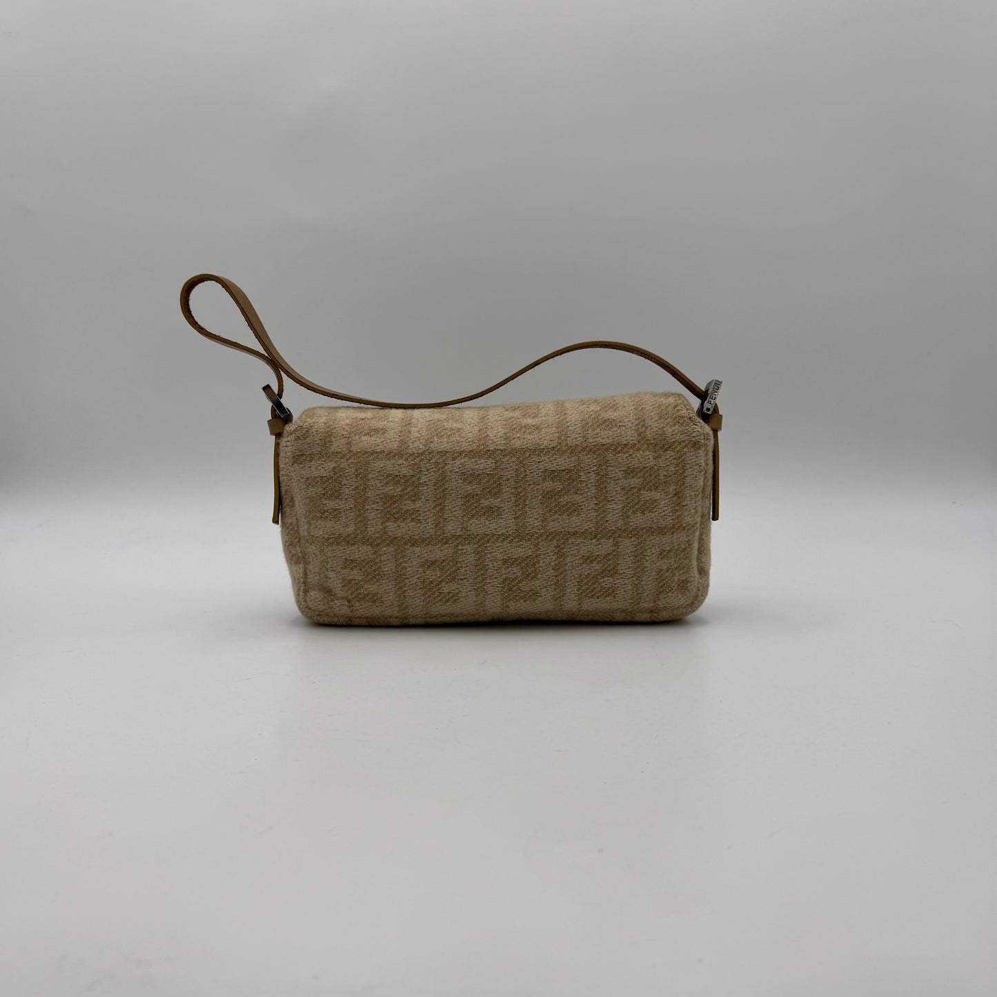 Fendi Beige Zucca Wool and Leather Flap Baguette