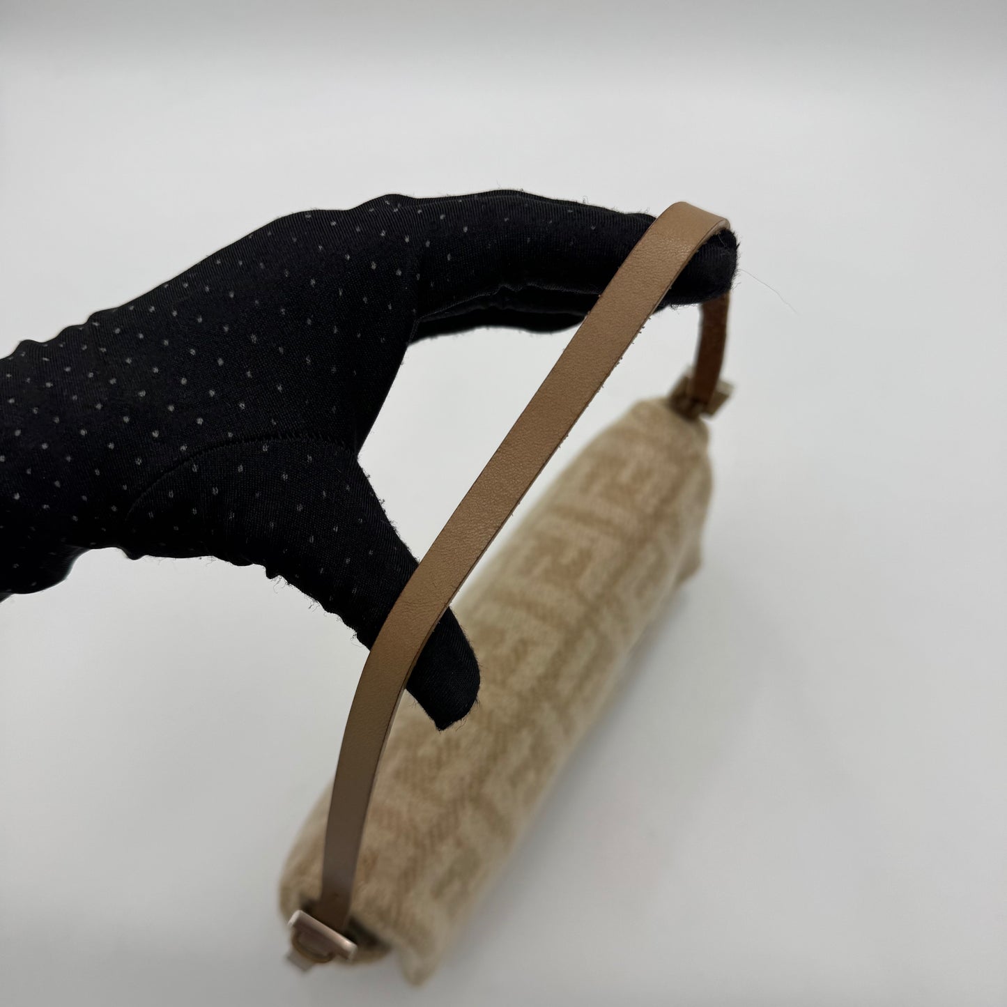 Fendi Beige Zucca Wool and Leather Flap Baguette