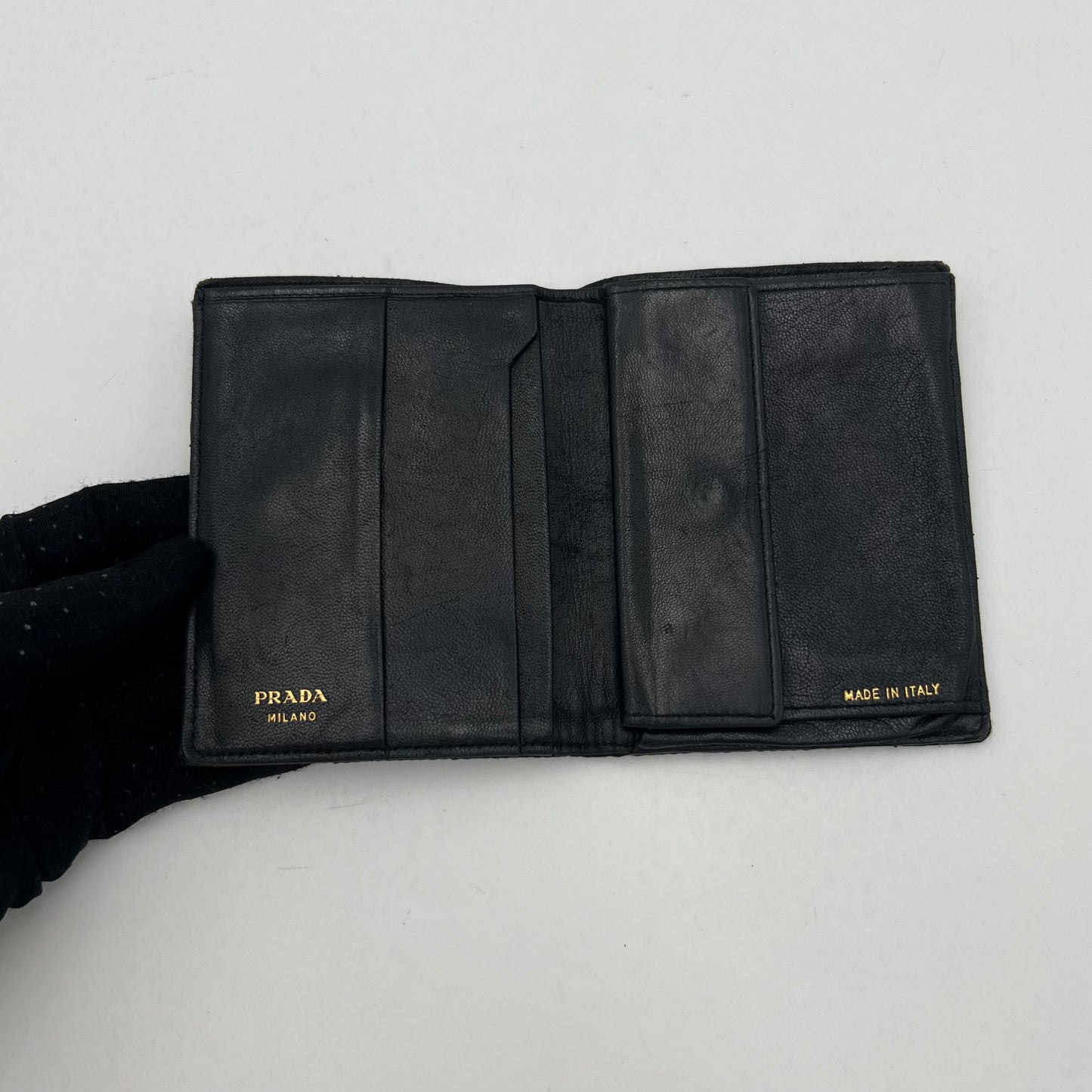Prada Black Quilted Nylon Bifold Short Wallet GHW