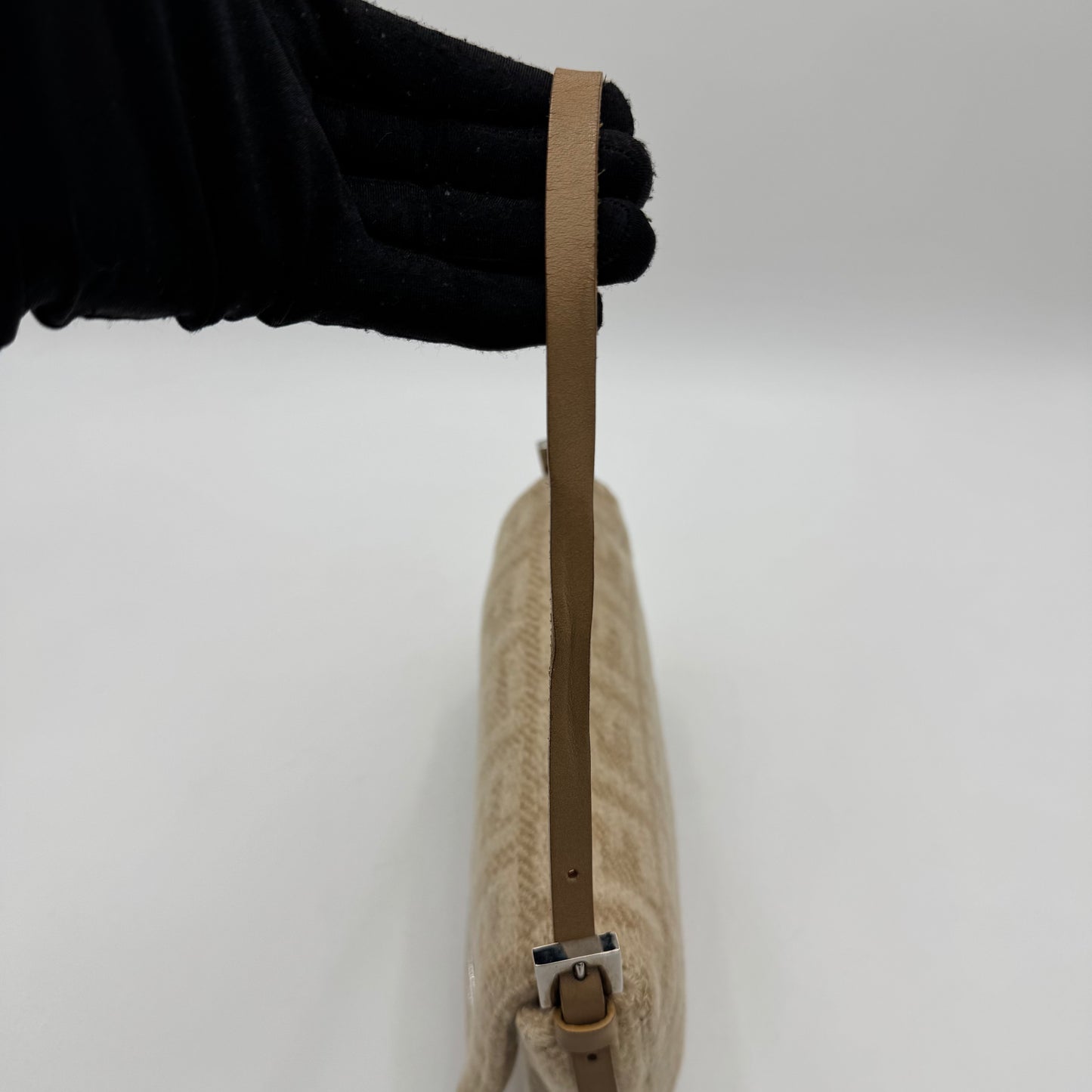 Fendi Beige Zucca Wool and Leather Flap Baguette