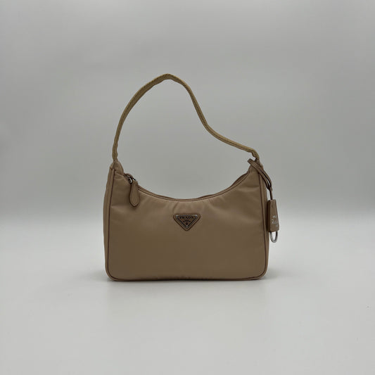 Prada Beige Nylon Re-Edition Mini Hobo Bag