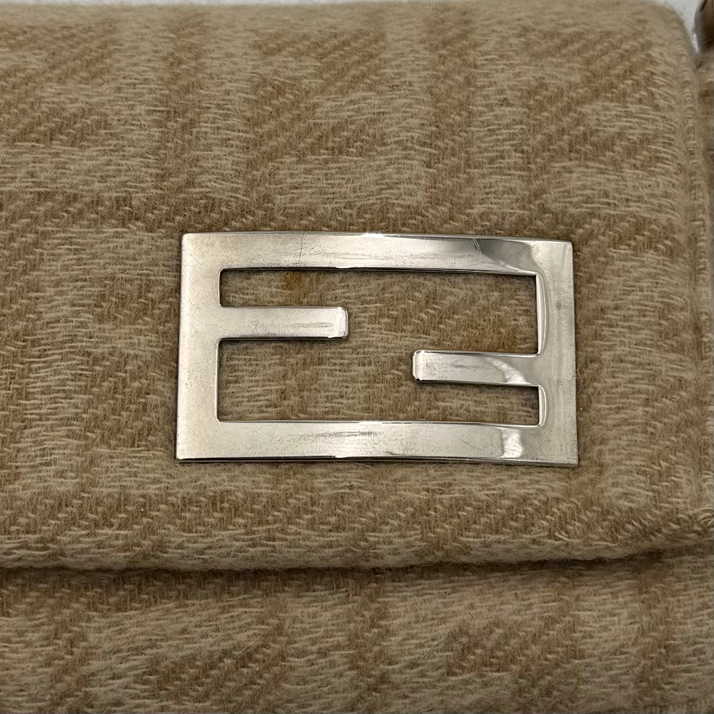 Fendi Beige Zucca Wool and Leather Flap Baguette