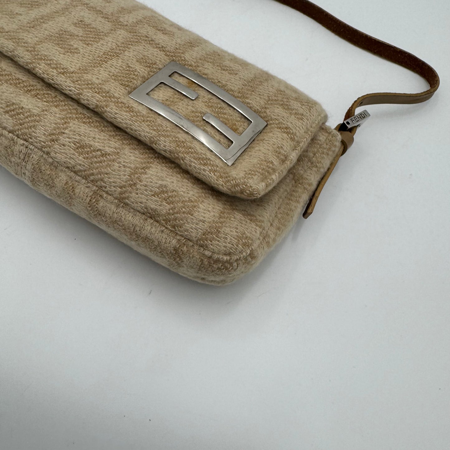 Fendi Beige Zucca Wool and Leather Flap Baguette