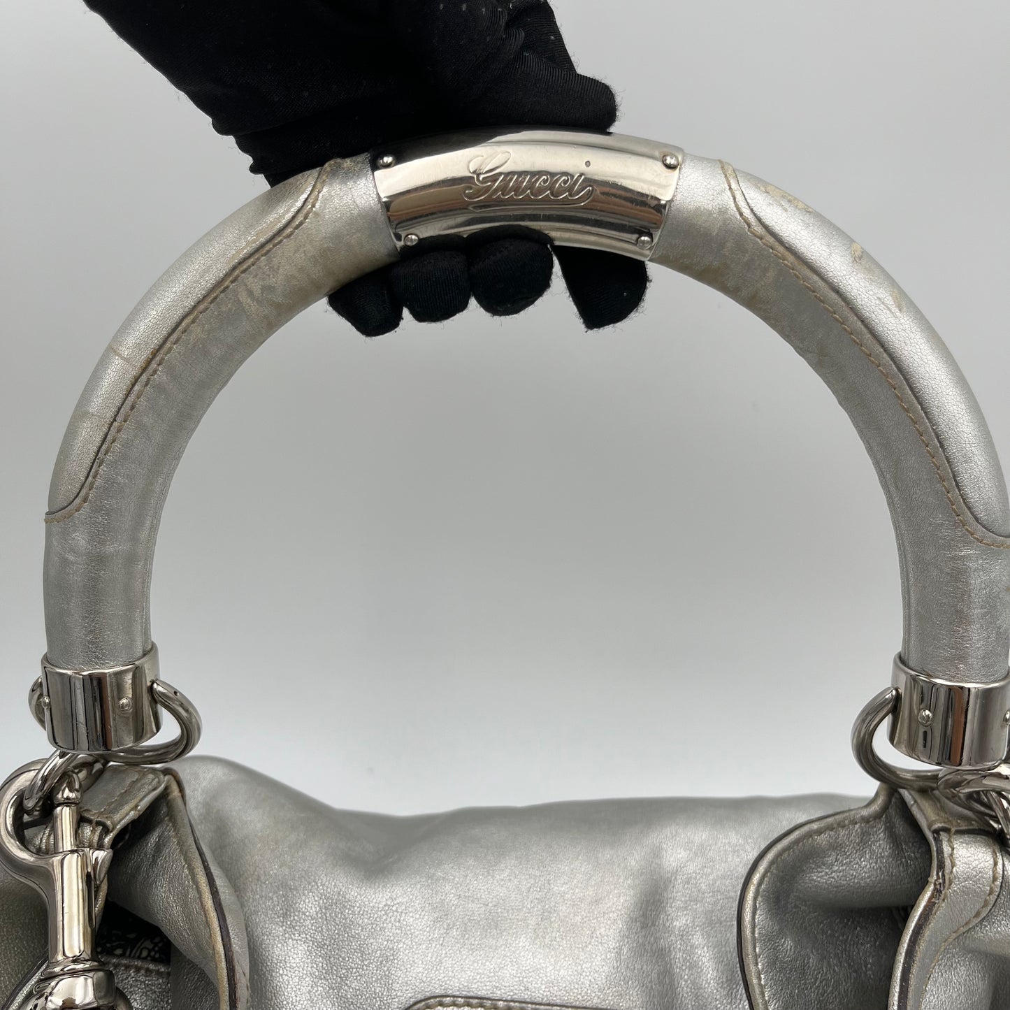 Gucci Silver Leather Babouska Indy Hobo Bag