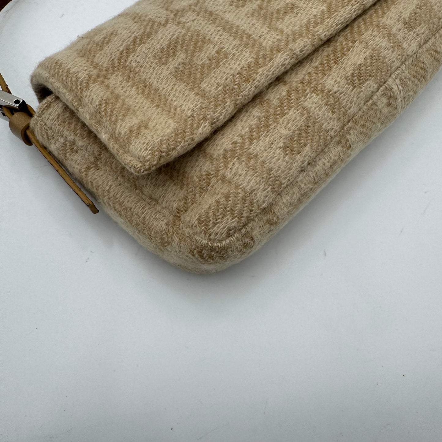 Fendi Beige Zucca Wool and Leather Flap Baguette