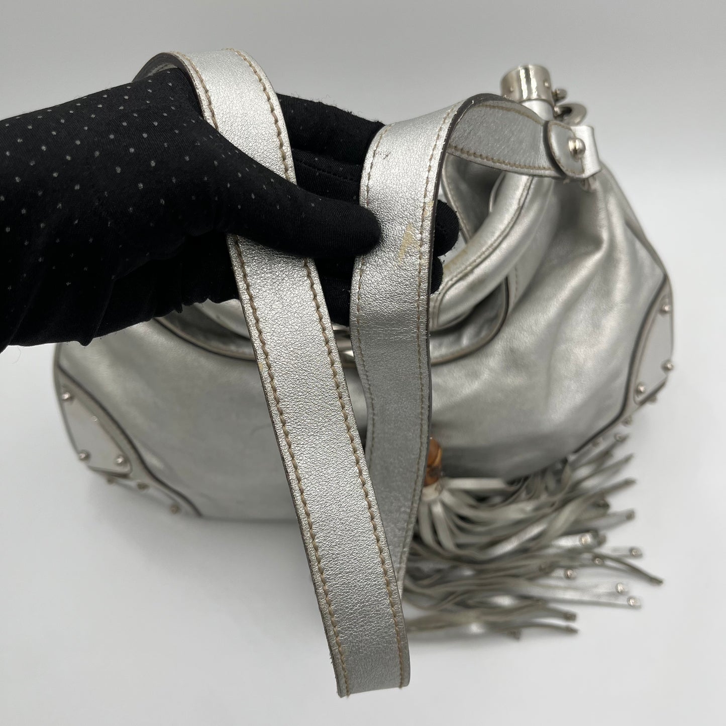 Gucci Silver Leather Babouska Indy Hobo Bag