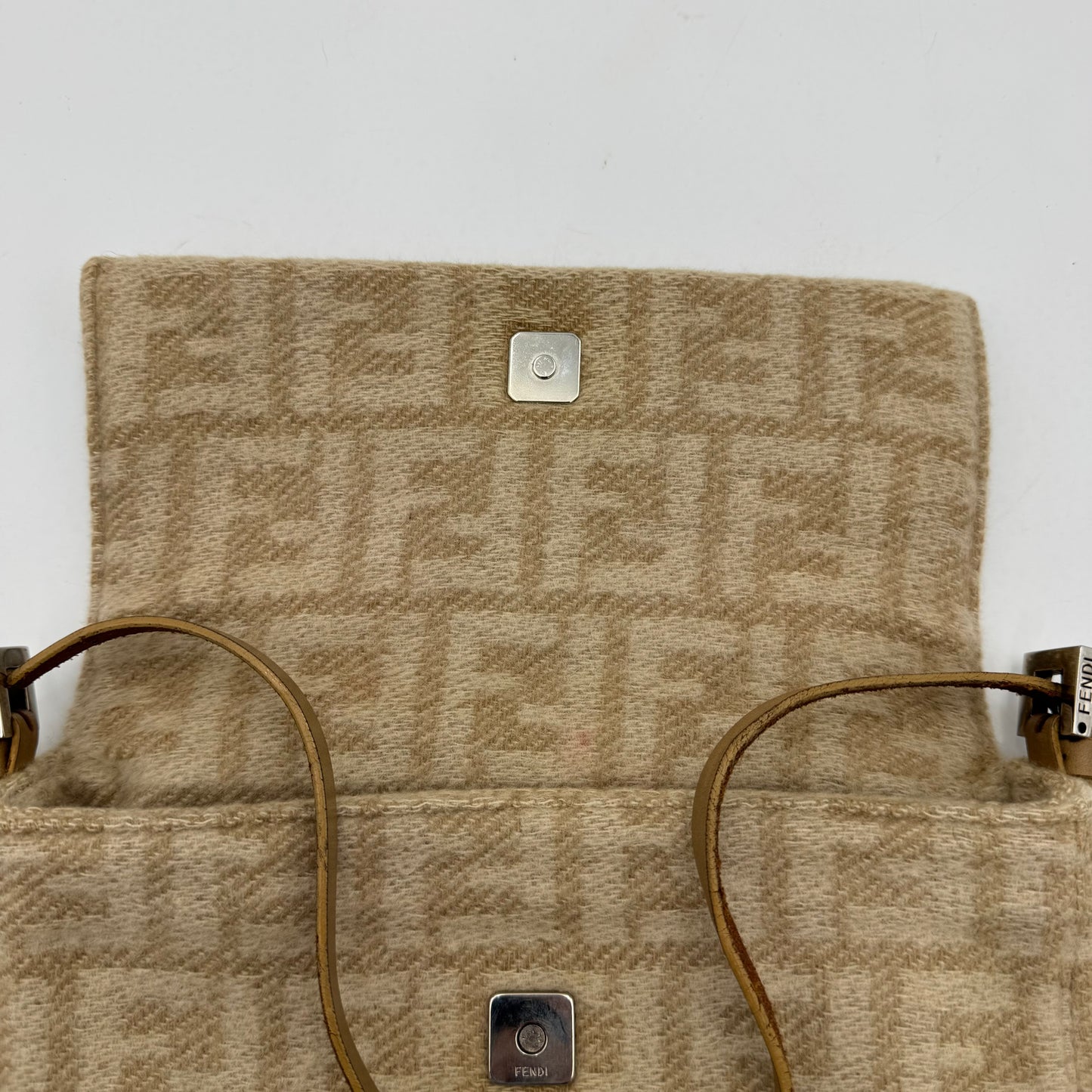Fendi Beige Zucca Wool and Leather Flap Baguette