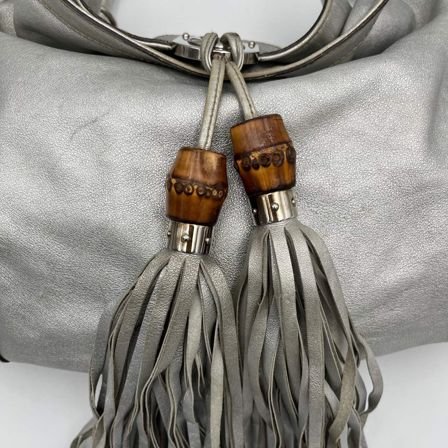 Gucci Silver Leather Babouska Indy Hobo Bag