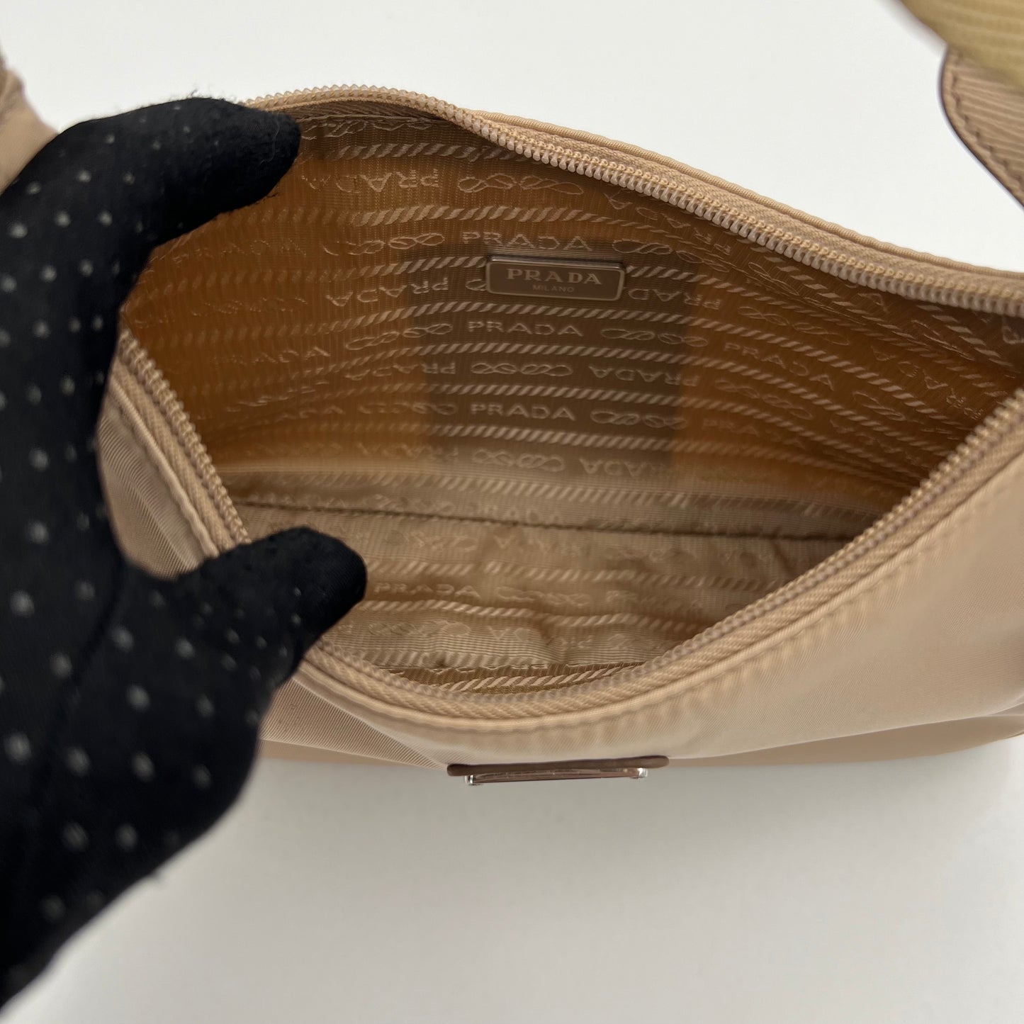 Prada Beige Nylon Re-Edition Mini Hobo Bag