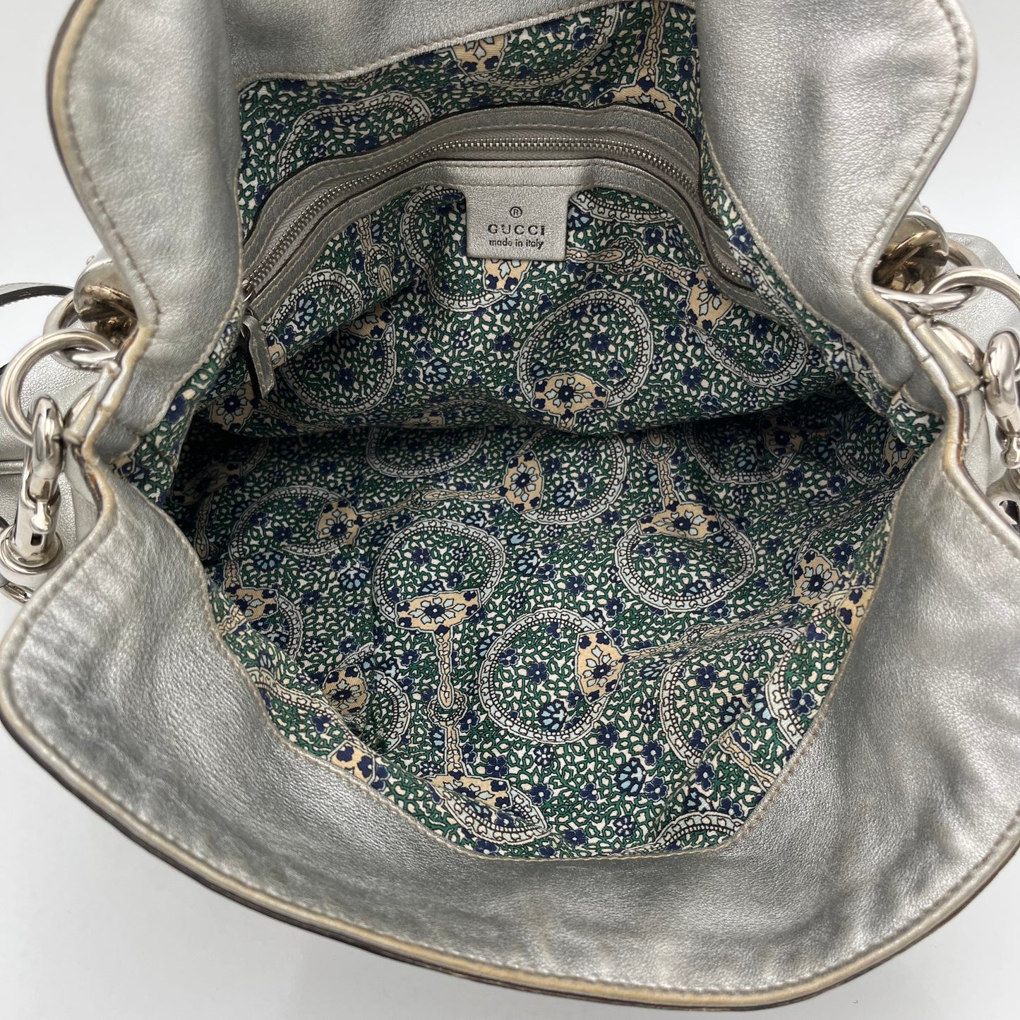 Gucci Silver Leather Babouska Indy Hobo Bag
