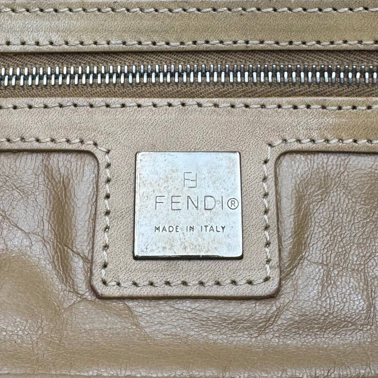 Fendi Beige Zucca Wool and Leather Flap Baguette