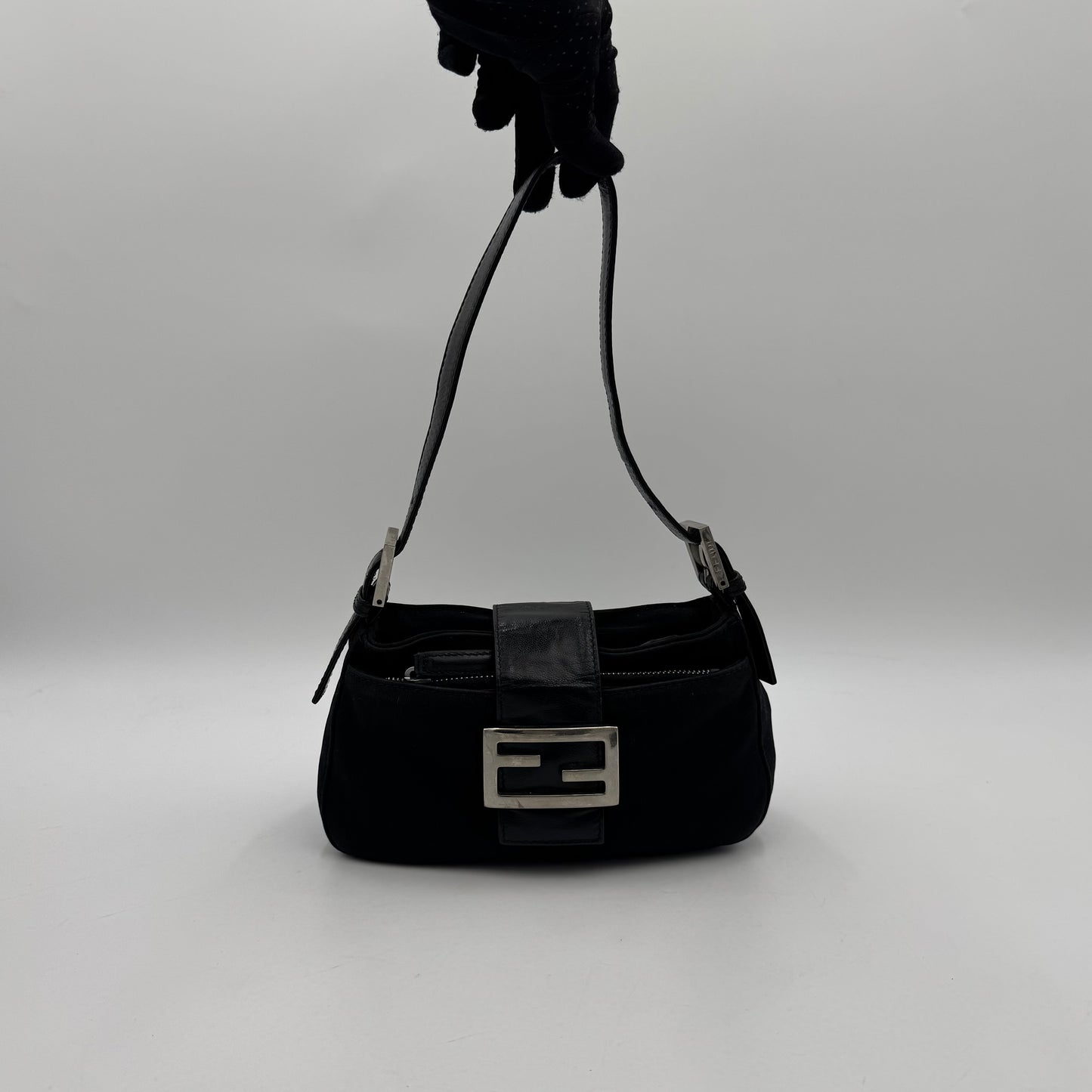Fendi Black Neoprene and Leather Mini Baguette
