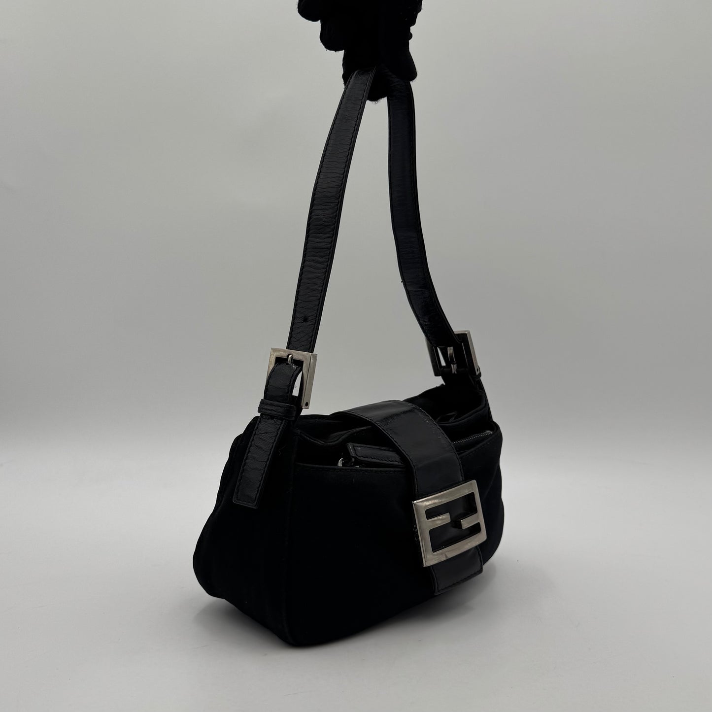 Fendi Black Neoprene and Leather Mini Baguette