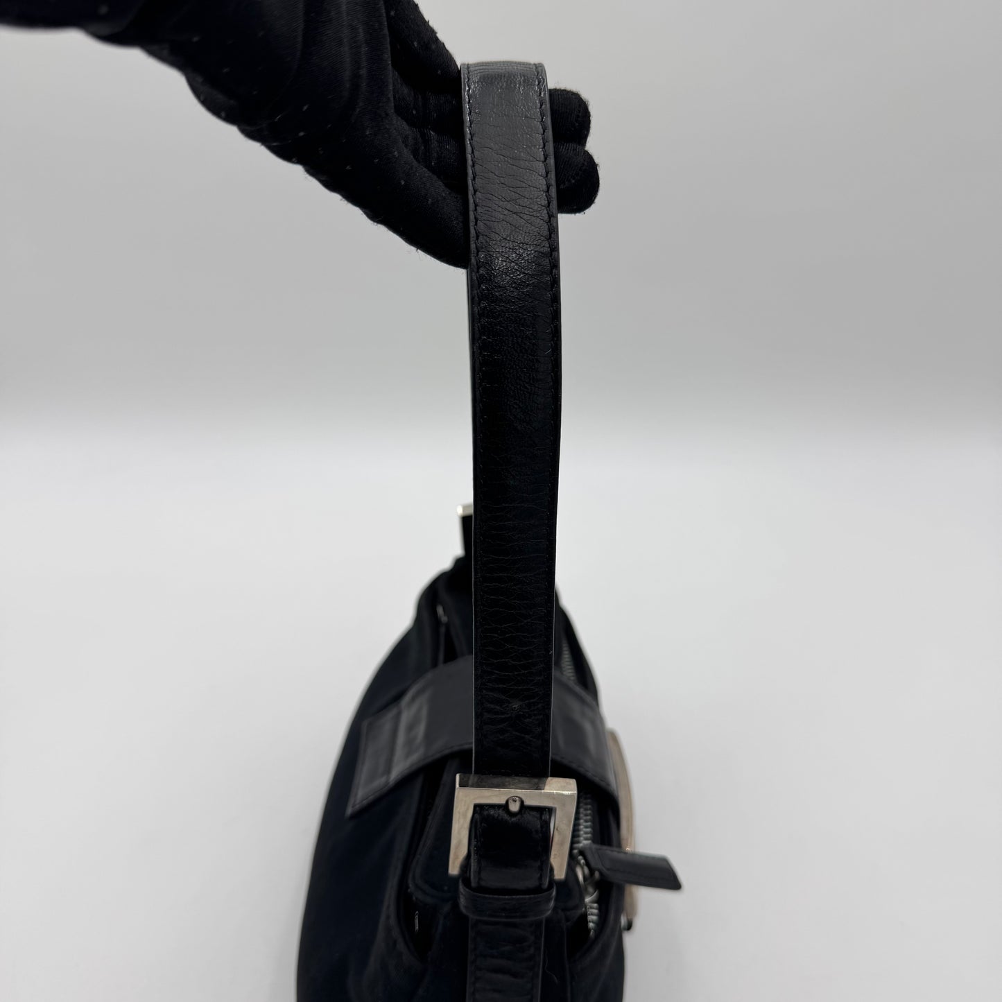 Fendi Black Neoprene and Leather Mini Baguette