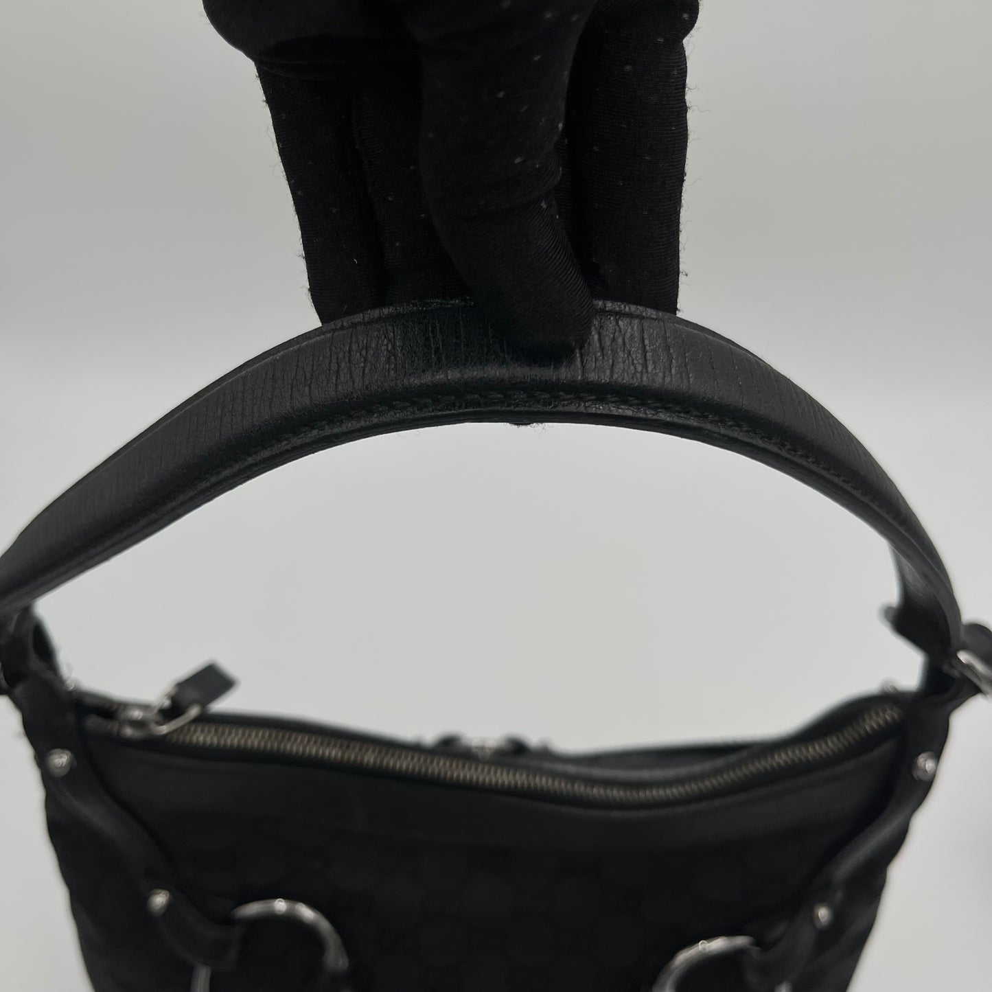 Gucci Black Monogram Canvas and Leather Horsebit Hobo Shoulder Bag