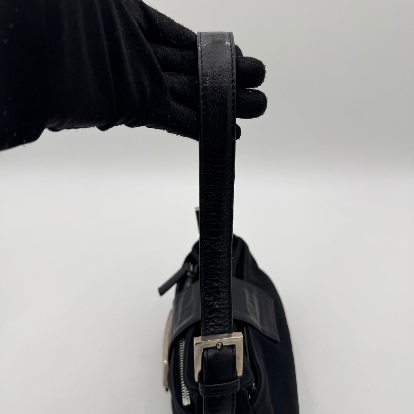 Fendi Black Neoprene and Leather Mini Baguette