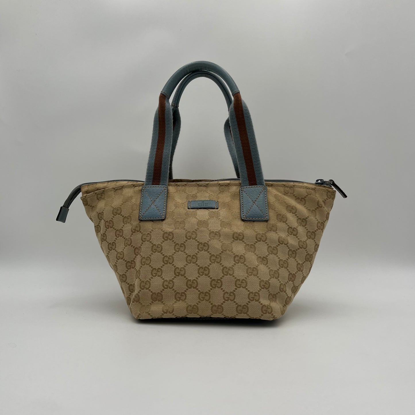 Gucci Beige Monogram Canvas and Leather Web Sherryline Boat Handbag