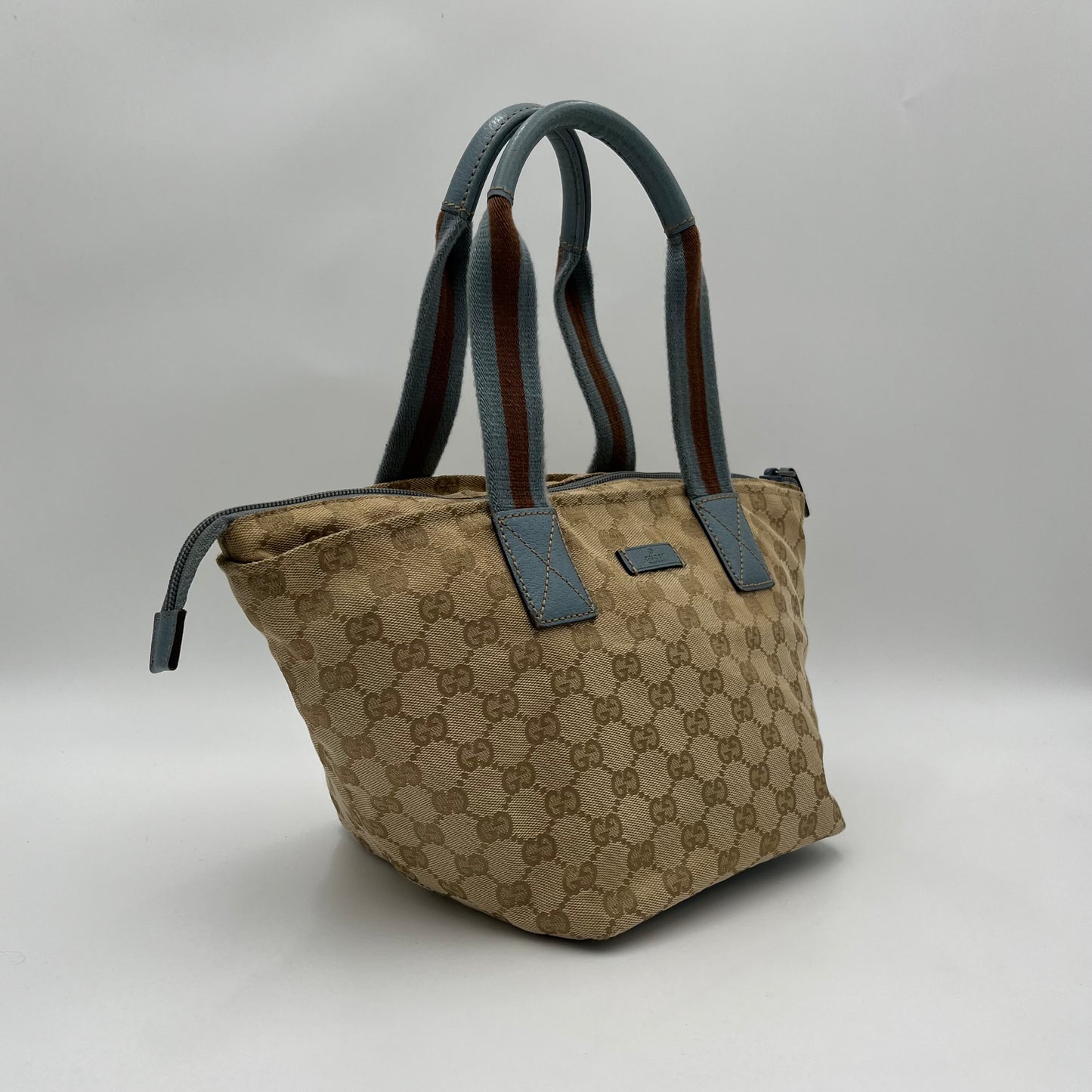 Gucci Beige Monogram Canvas and Leather Web Sherryline Boat Handbag