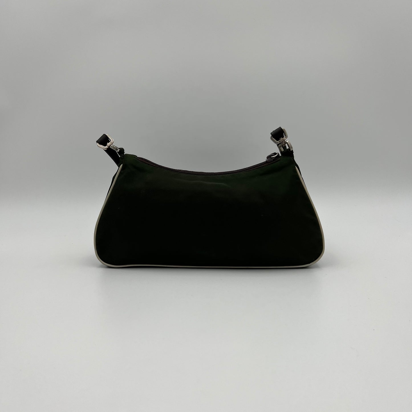 Prada Green Nylon and Leather Floral Applique Shoulder Bag