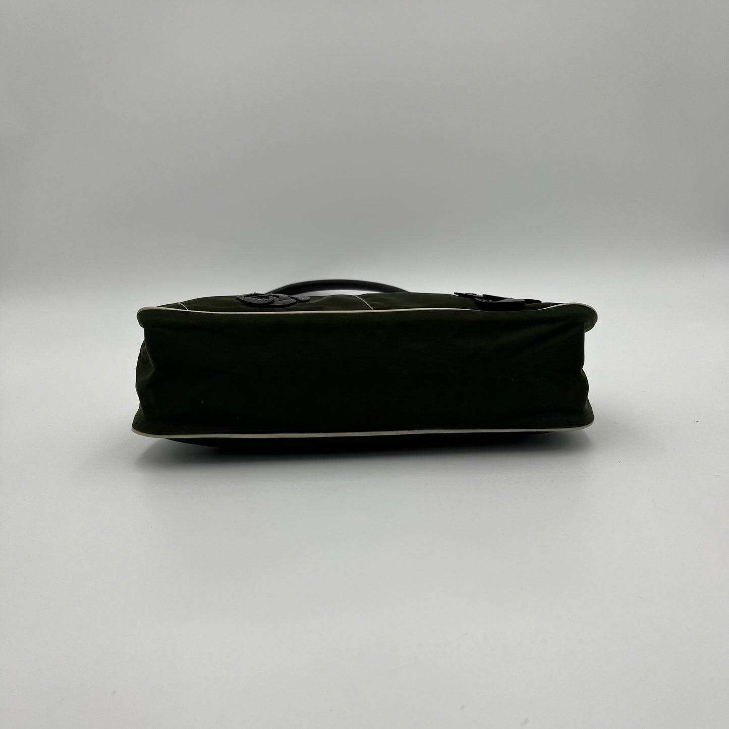 Prada Green Nylon and Leather Floral Applique Shoulder Bag