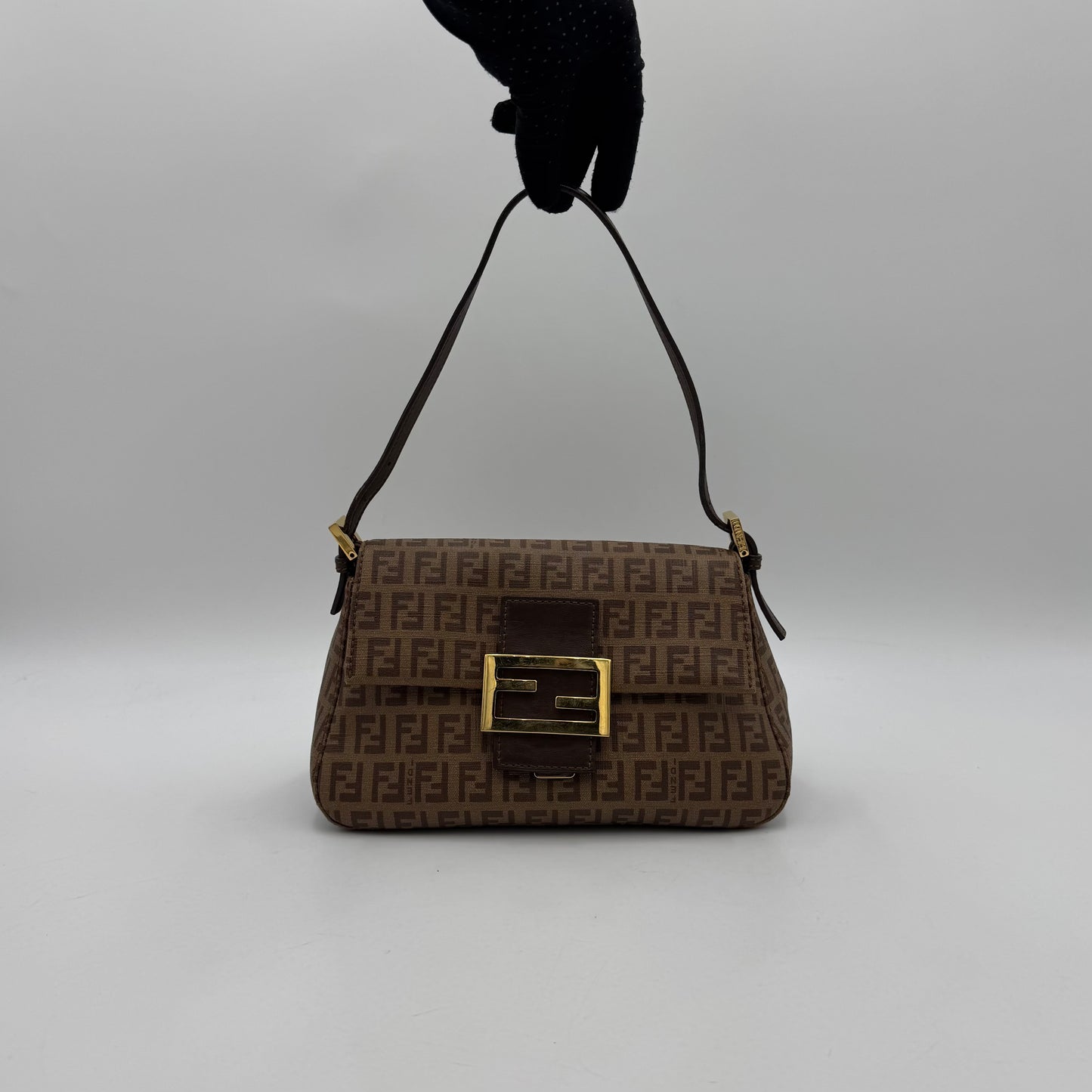 Fendi Brown Zucchino Coated Canvas Mini Mamma Baguette GHW