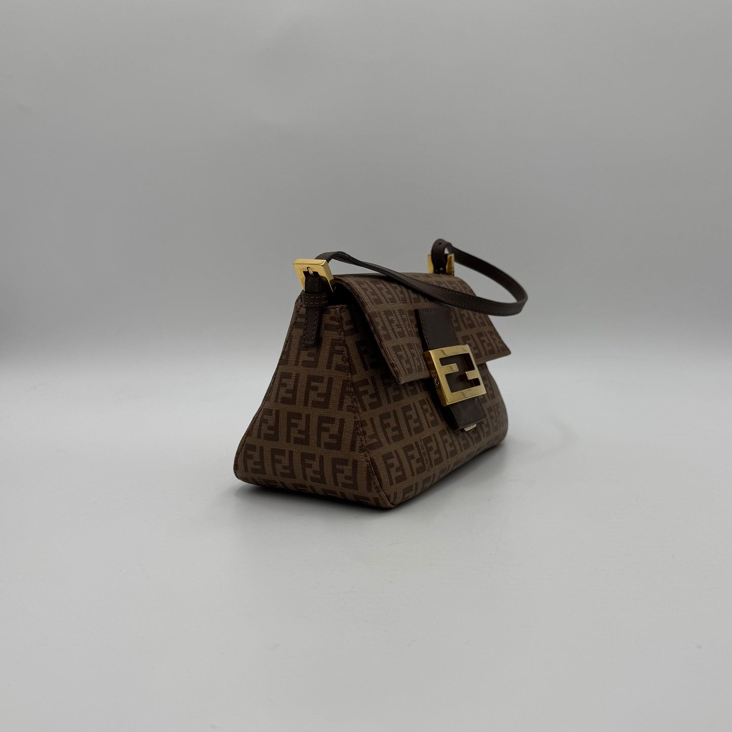 Fendi Brown Zucchino Coated Canvas Mini Mamma Baguette GHW