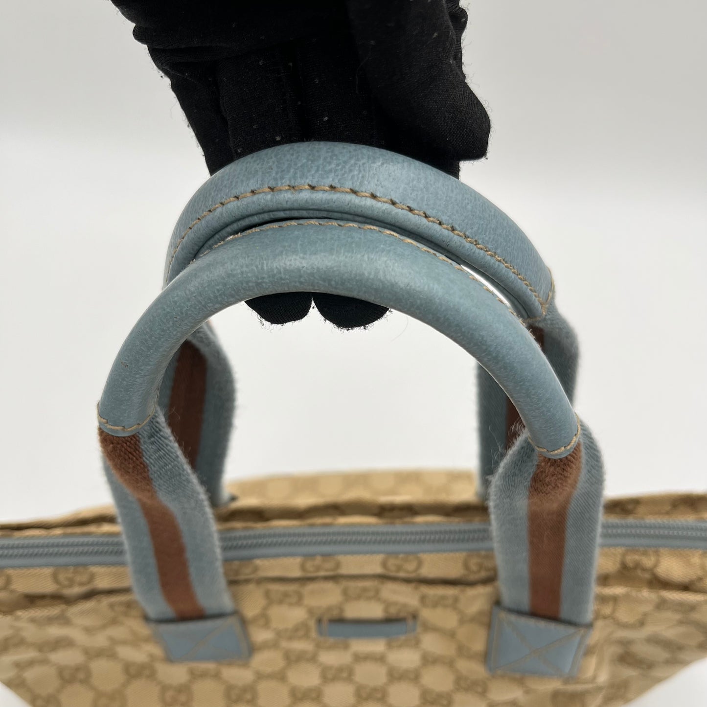 Gucci Beige Monogram Canvas and Leather Web Sherryline Boat Handbag