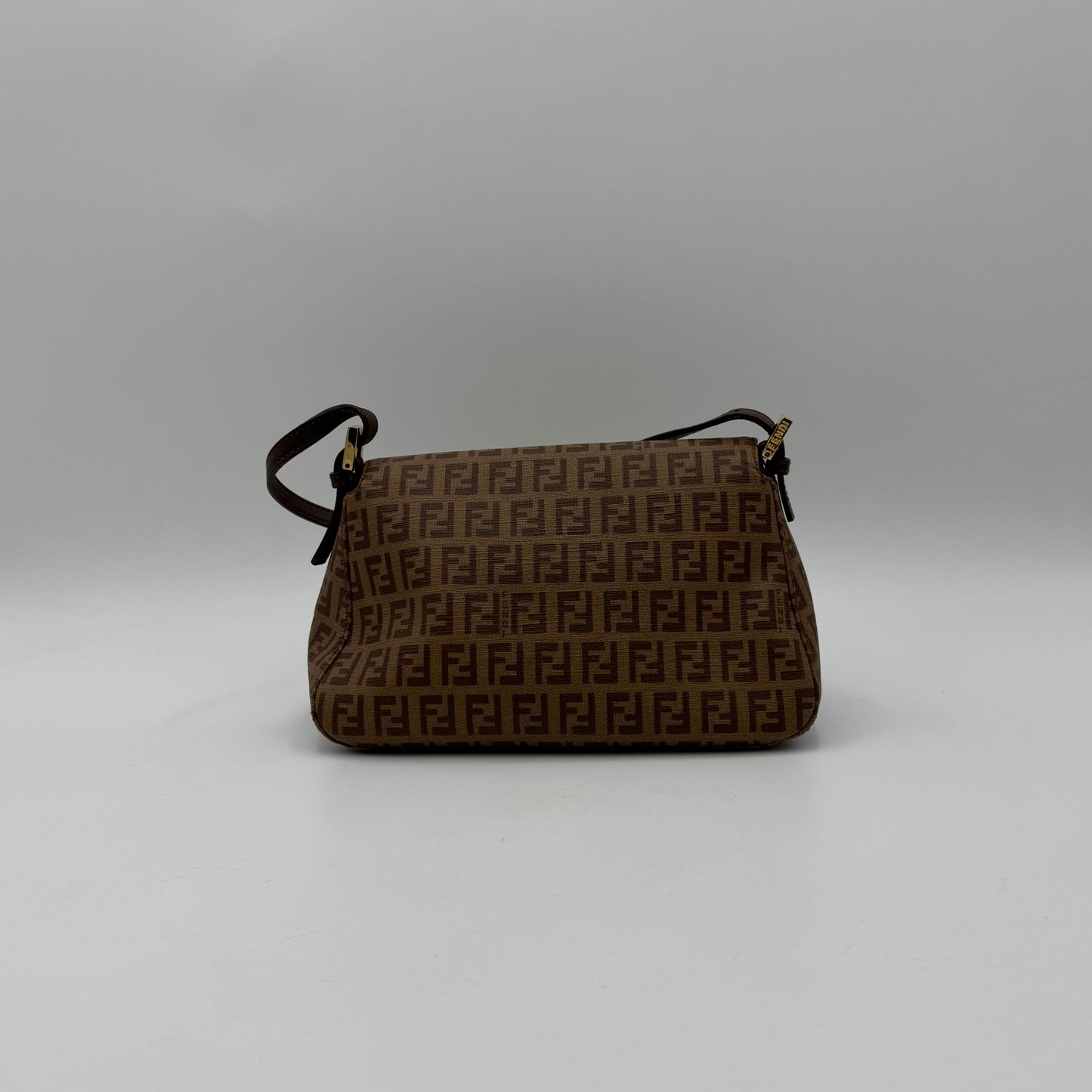 Fendi Brown Zucchino Coated Canvas Mini Mamma Baguette GHW