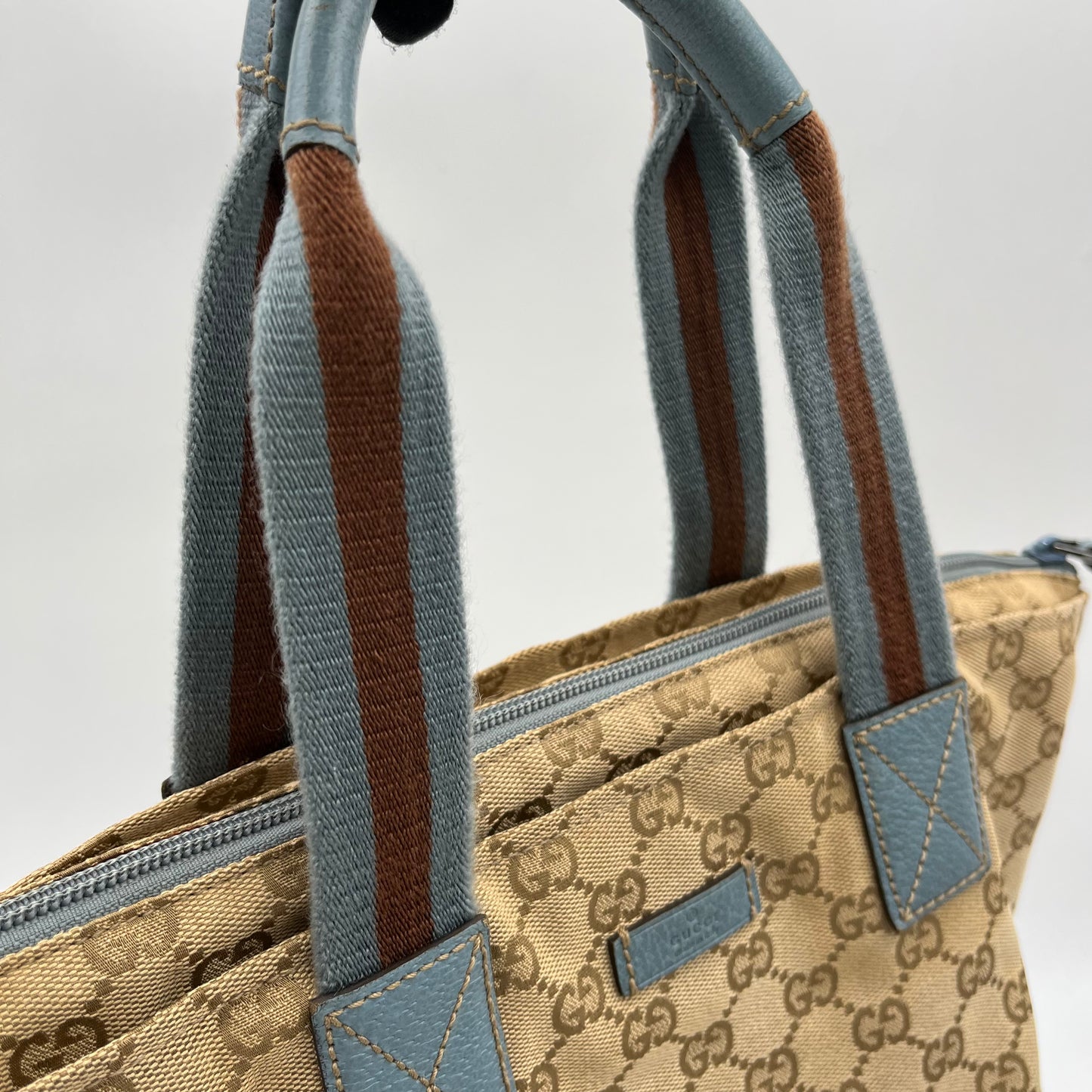 Gucci Beige Monogram Canvas and Leather Web Sherryline Boat Handbag