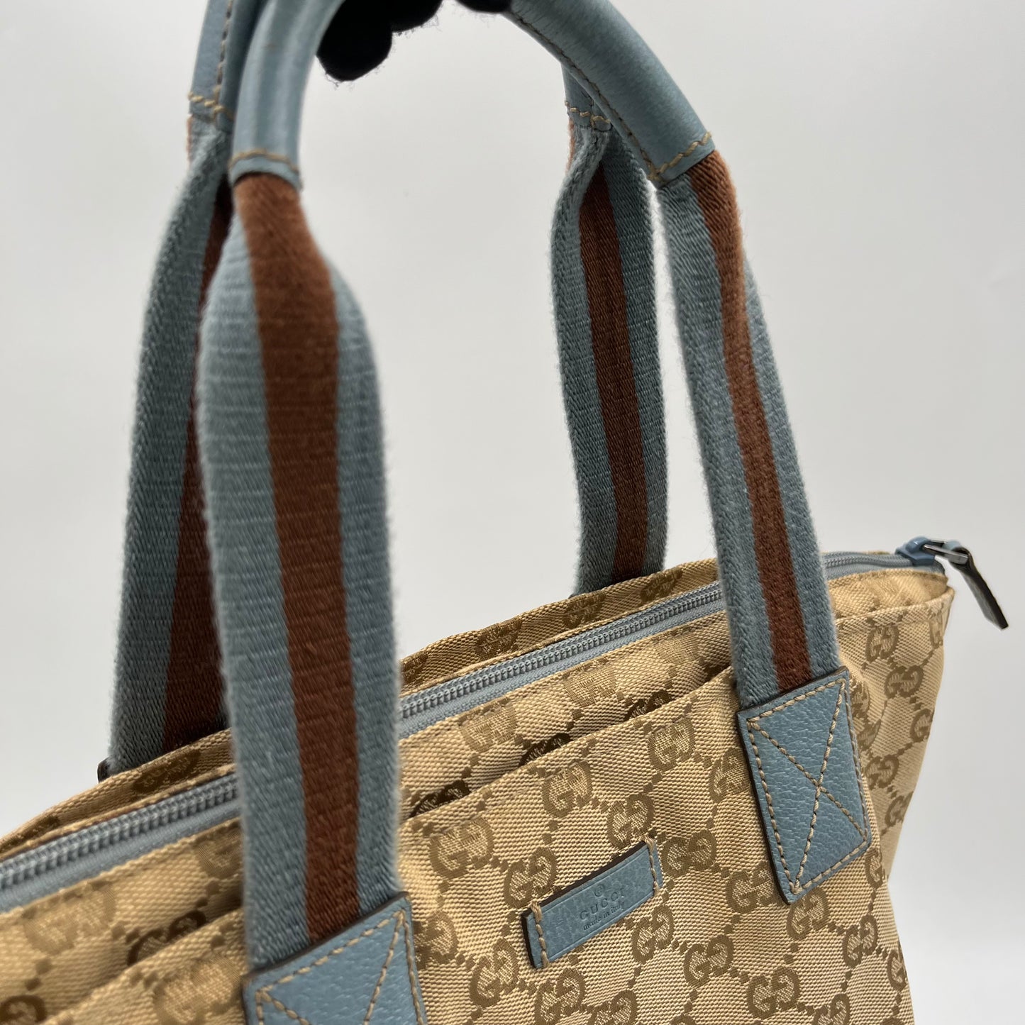 Gucci Beige Monogram Canvas and Leather Web Sherryline Boat Handbag