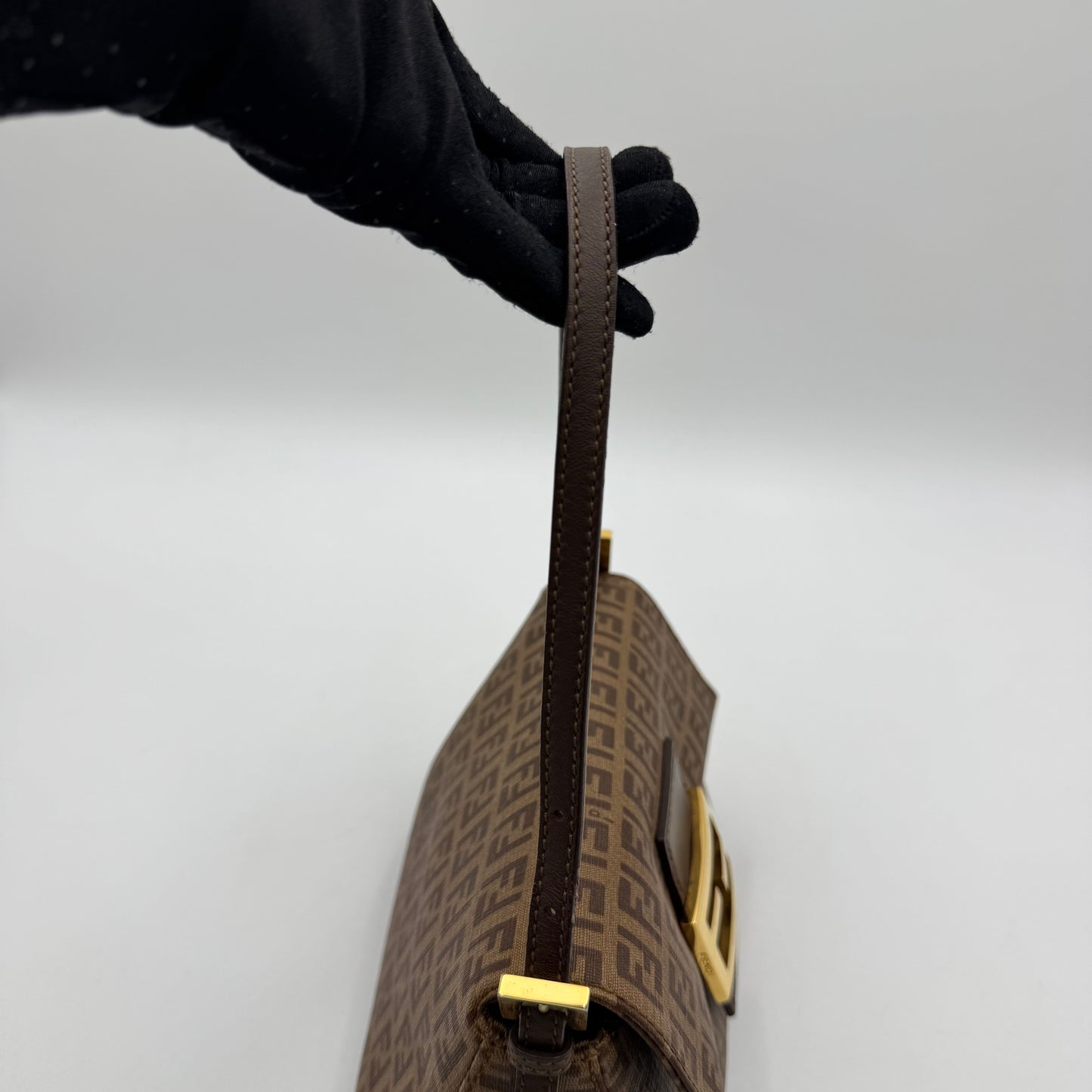 Fendi Brown Zucchino Coated Canvas Mini Mamma Baguette GHW