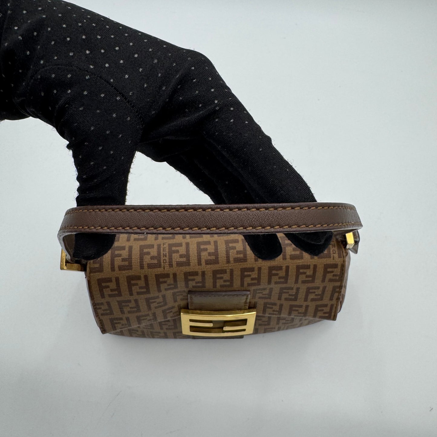 Fendi Brown Zucchino Coated Canvas Mini Mamma Baguette GHW