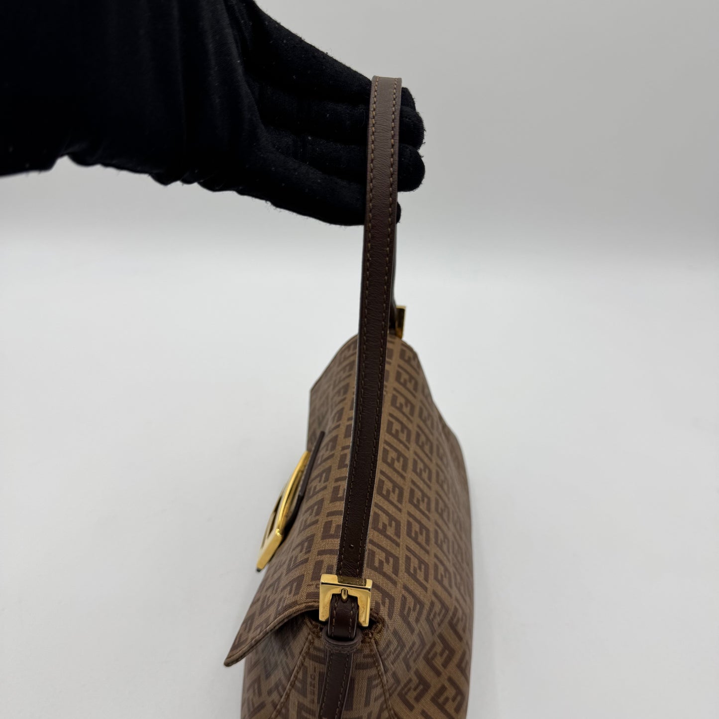 Fendi Brown Zucchino Coated Canvas Mini Mamma Baguette GHW