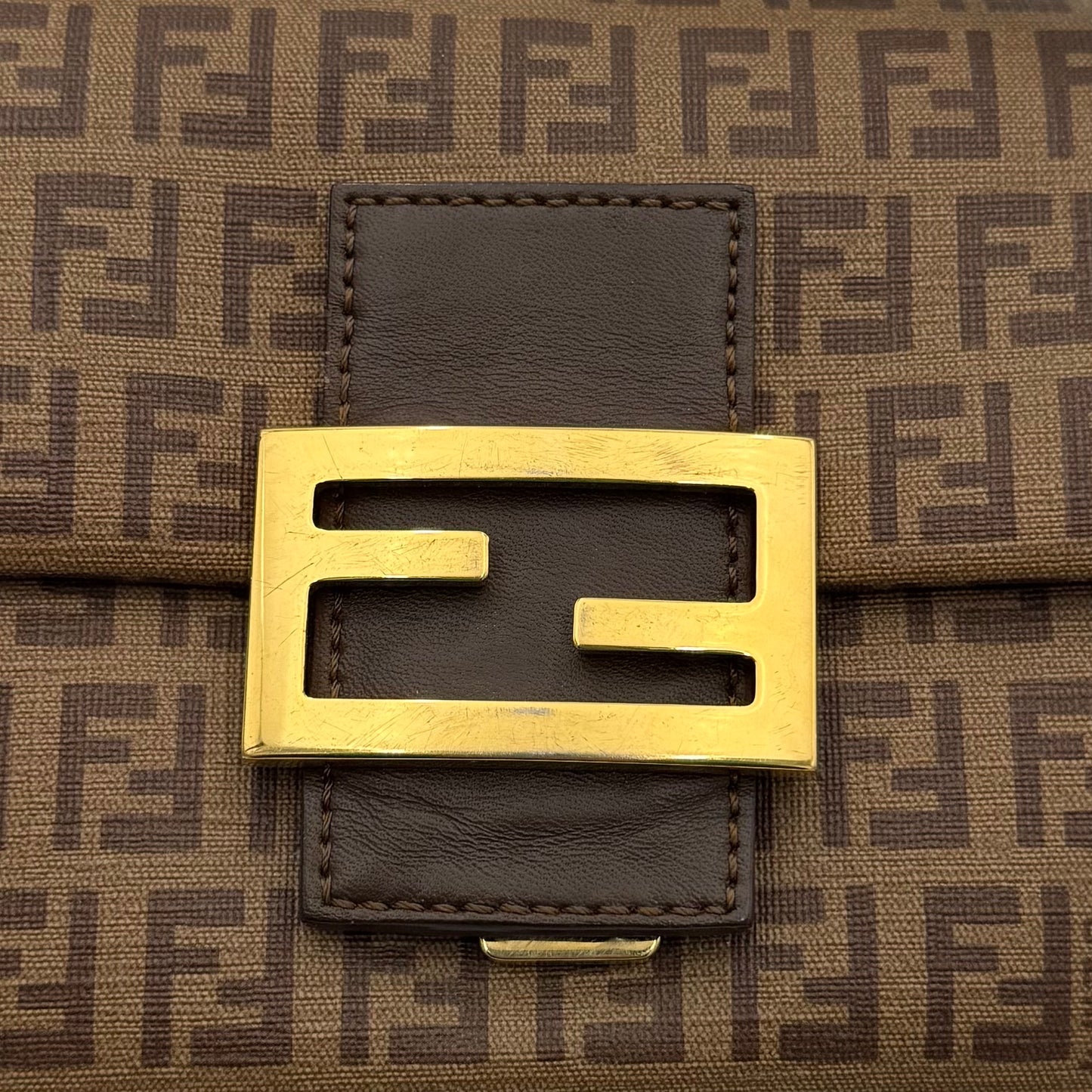 Fendi Brown Zucchino Coated Canvas Mini Mamma Baguette GHW