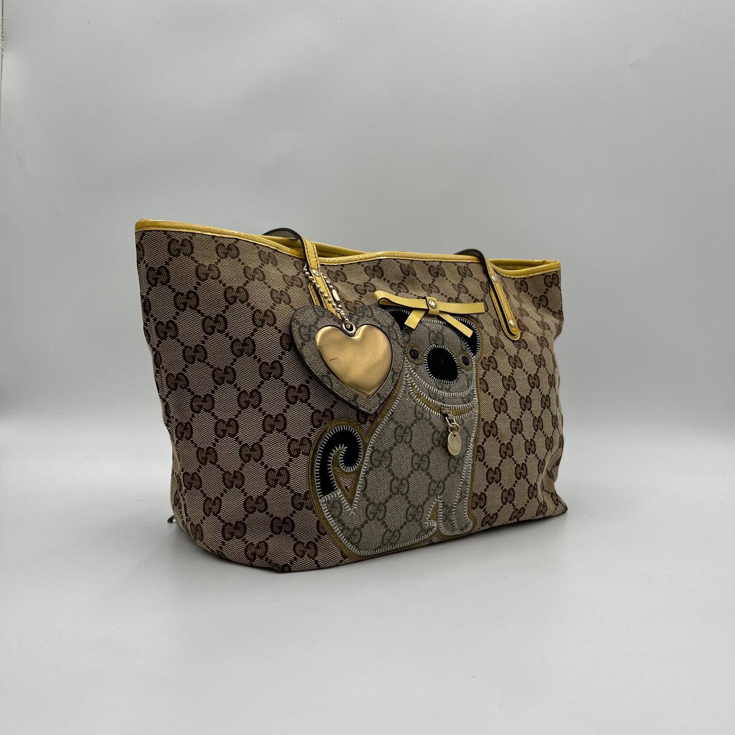 Gucci Beige GG Canvas and Yellow Patent Leather Guccioli Oliver Tote