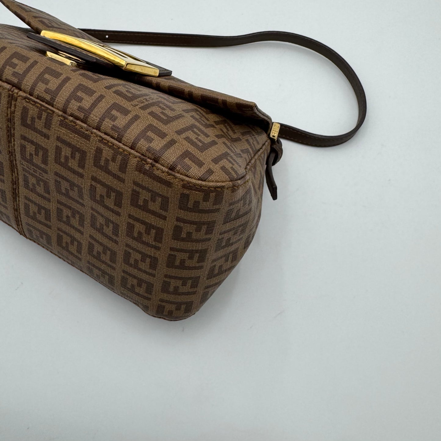 Fendi Brown Zucchino Coated Canvas Mini Mamma Baguette GHW