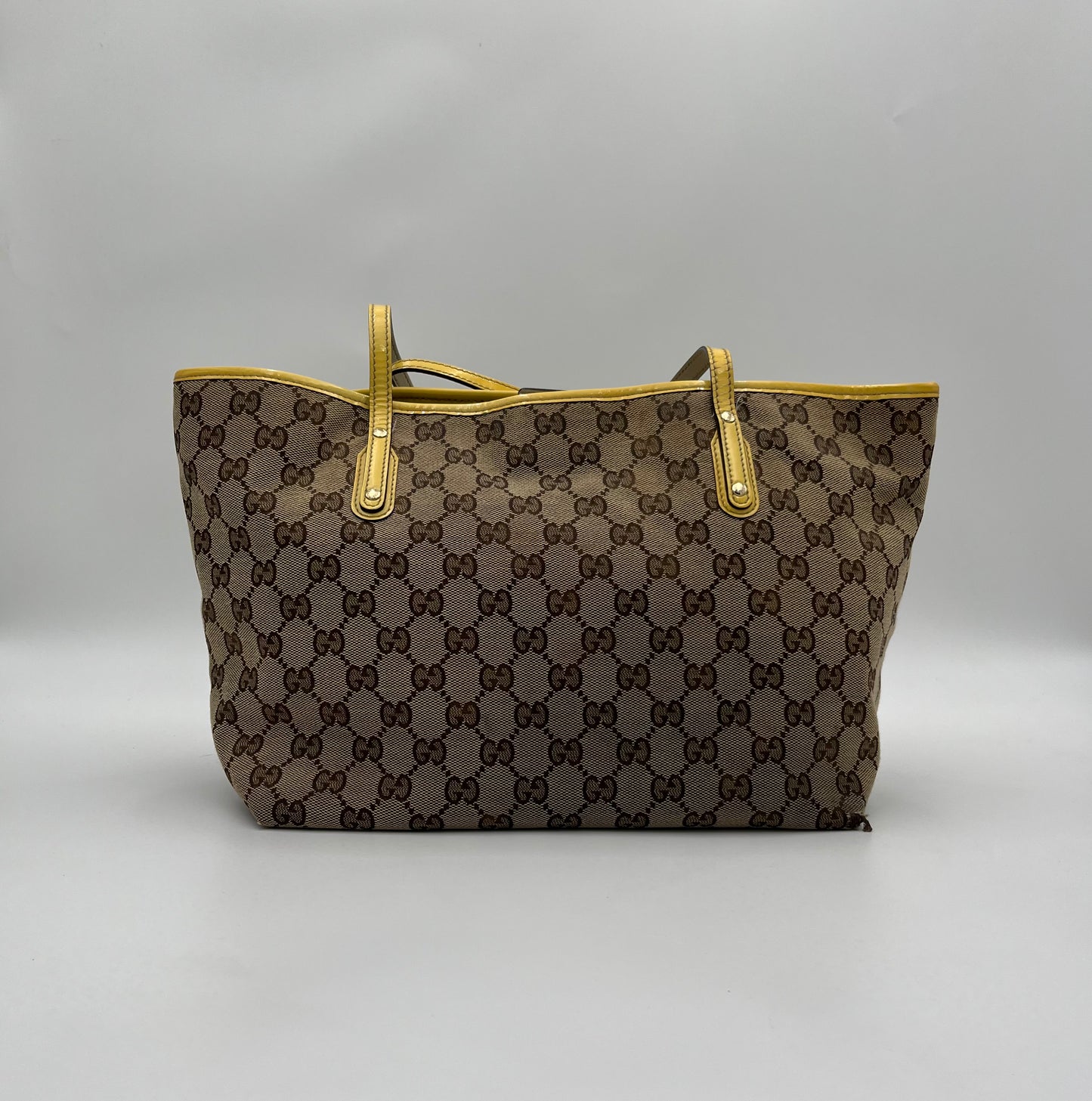 Gucci Beige GG Canvas and Yellow Patent Leather Guccioli Oliver Tote