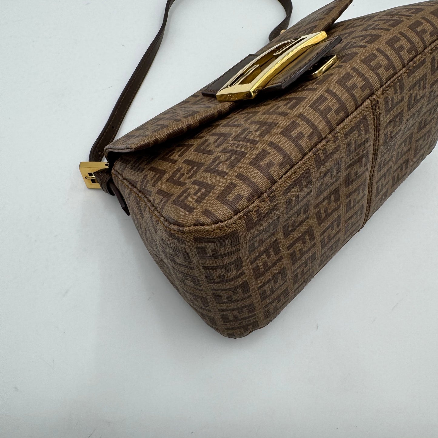 Fendi Brown Zucchino Coated Canvas Mini Mamma Baguette GHW