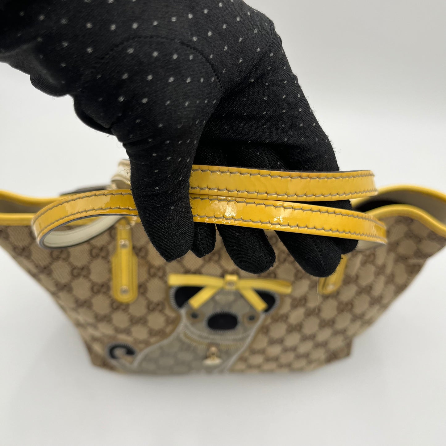 Gucci Beige GG Canvas and Yellow Patent Leather Guccioli Oliver Tote