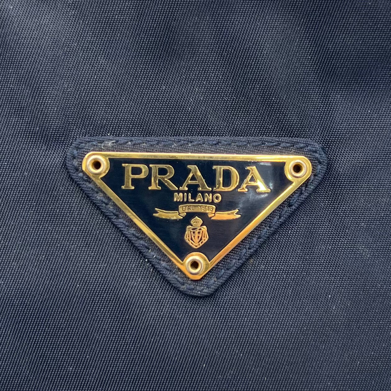 Prada Dark Blue Nylon Gold Handle Mini Handbag