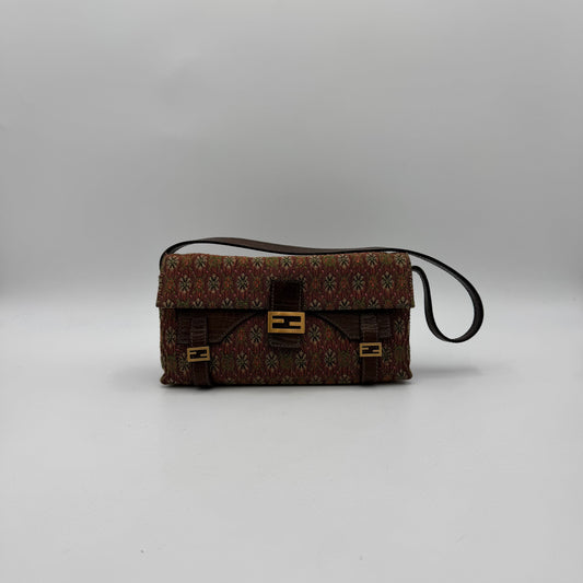 Fendi Multicolor Floral Pattern Tweed Triple FF Baguette