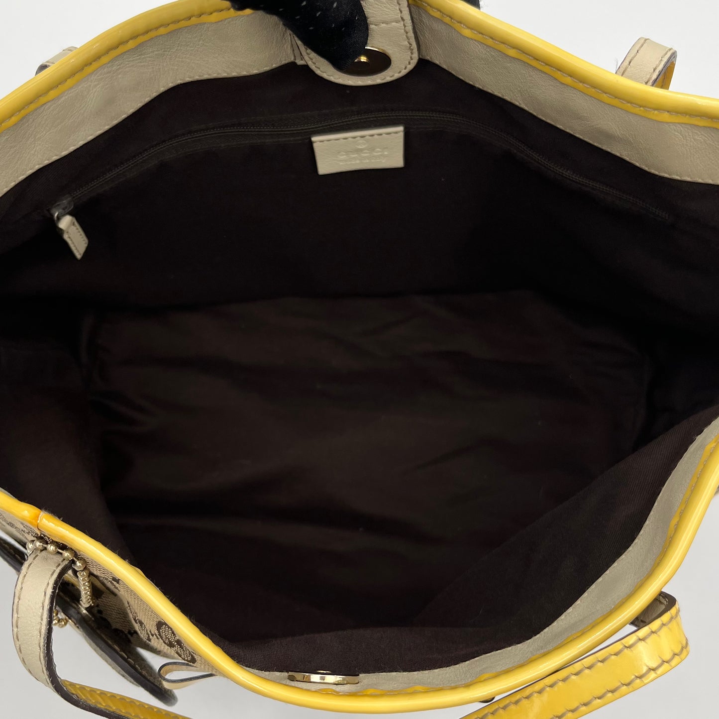 Gucci Beige GG Canvas and Yellow Patent Leather Guccioli Oliver Tote