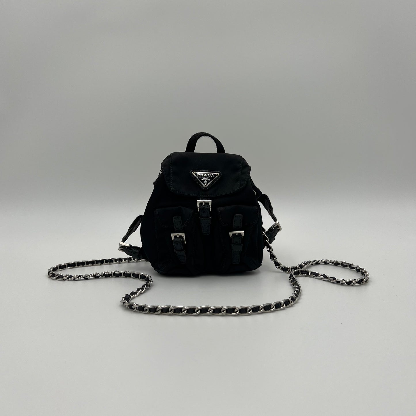 Prada Black Nylon Mini Backpack Crossbody