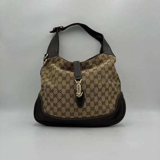 Gucci Brown Monogram Canvas and Leather 1961 Jackie Bag