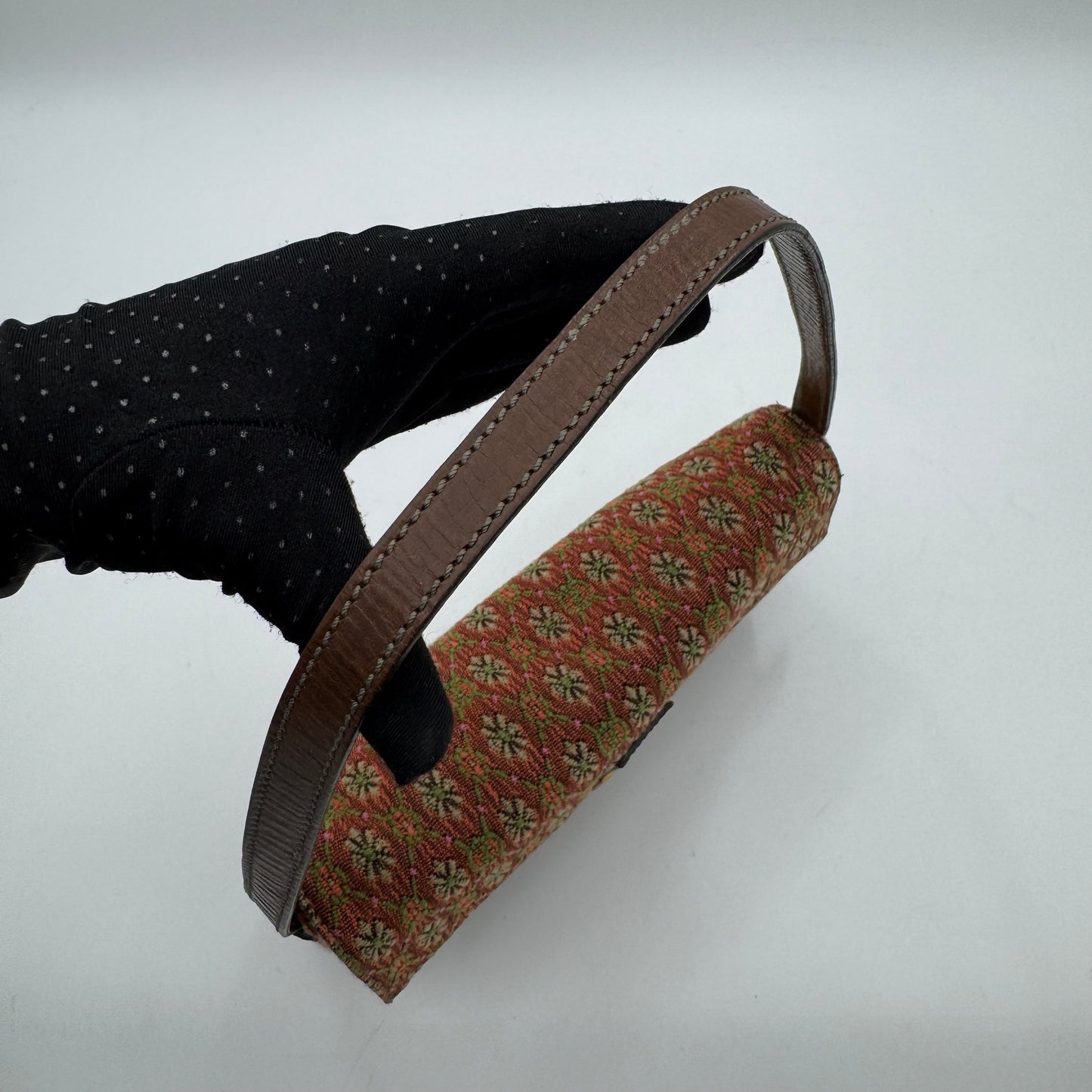 Fendi Multicolor Floral Pattern Tweed Triple FF Baguette