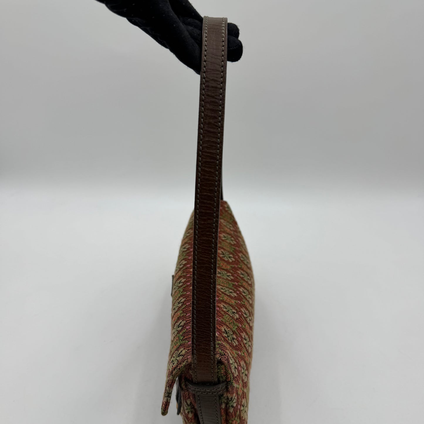 Fendi Multicolor Floral Pattern Tweed Triple FF Baguette