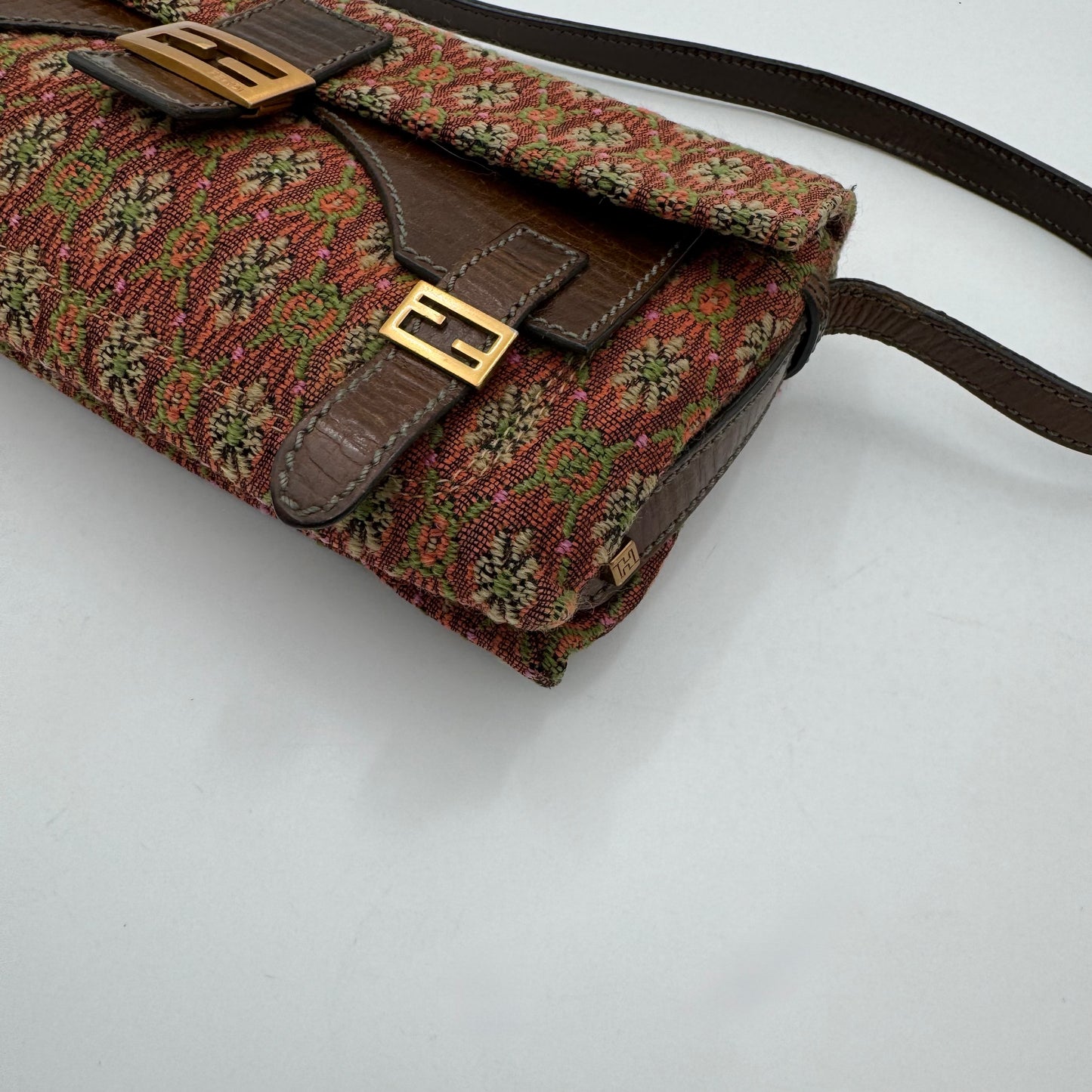 Fendi Multicolor Floral Pattern Tweed Triple FF Baguette